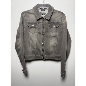 Factory Women’s Gray Button Front Denim Jacket w/ Pockets Short Size S
